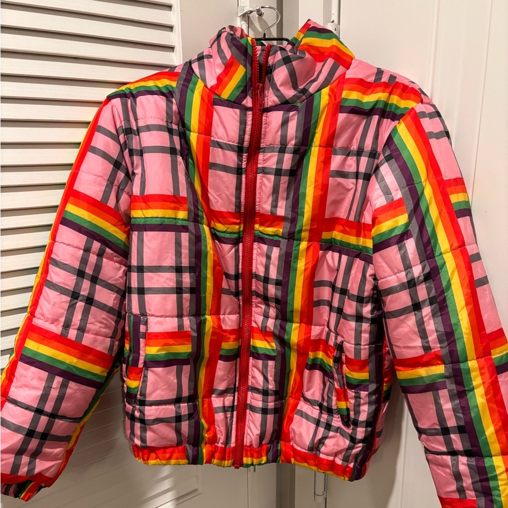 Daisy Street rainbow plaid puffer